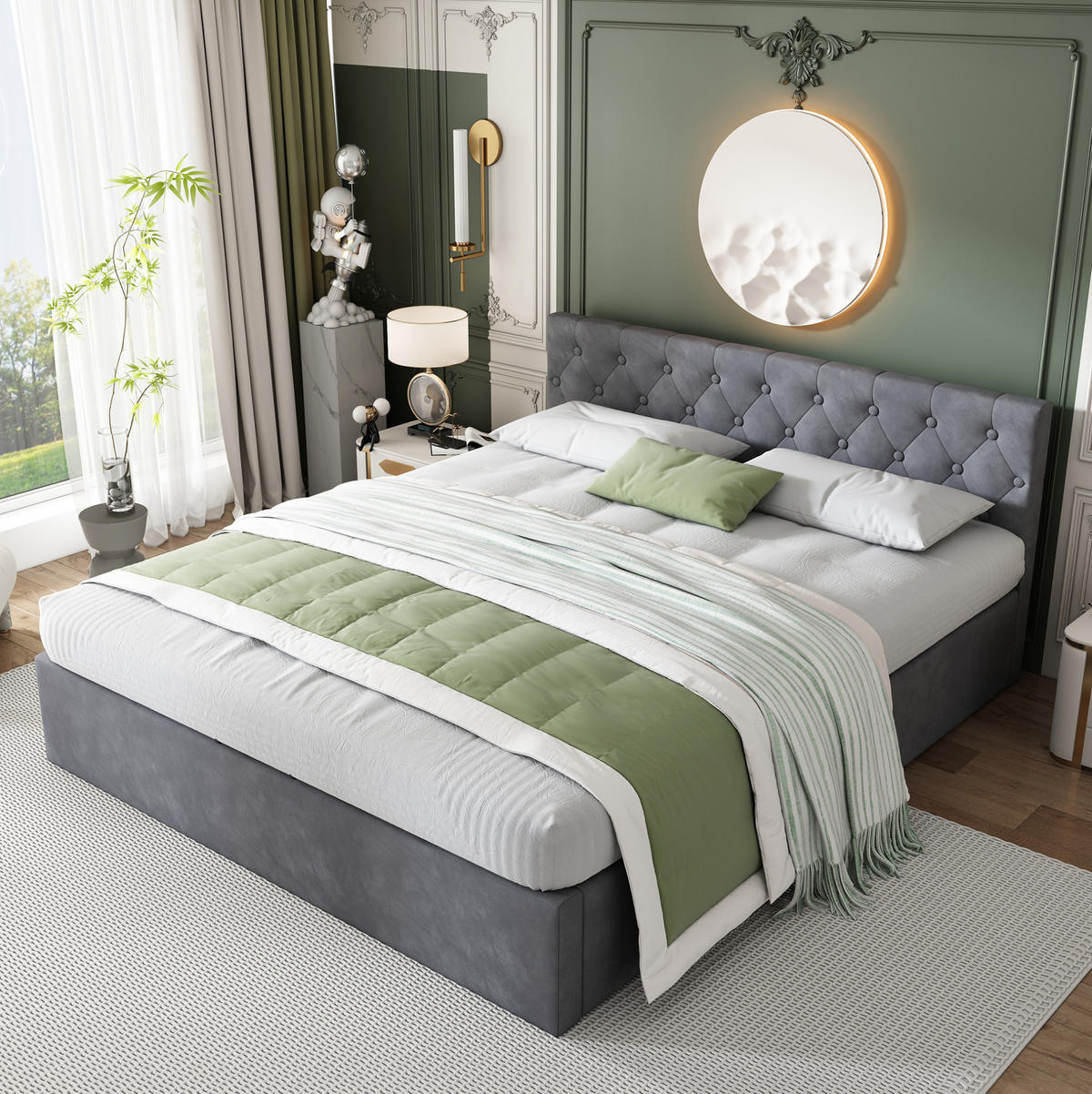 POLSTERBETT 140/200 cm Grau aus Samt mit Bettkasten - Grau, Textil (140/200cm) - OKMYHOME