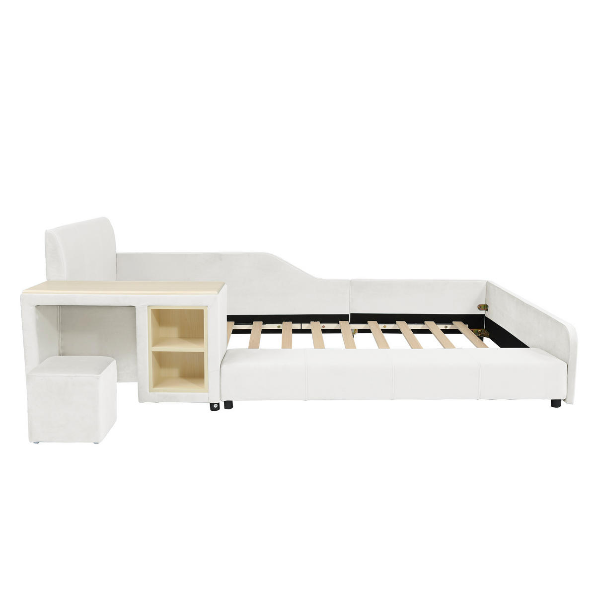 POLSTERBETT mit Schreibtisch und Hocker 90x200 cm Samt Weiß - Weiß, Holz (90/200cm) - Meubliv