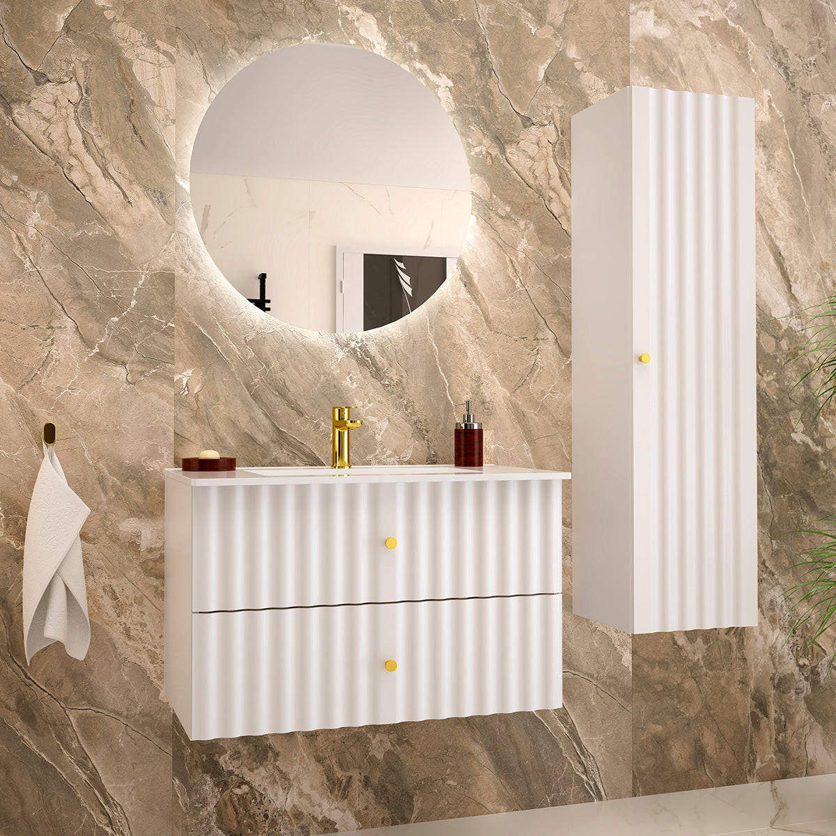 BADMÖBEL 80cm Izae 2er-Set Weiß - Weiß, Holzwerkstoff (80/50/45.8cm) - Petits-meubles