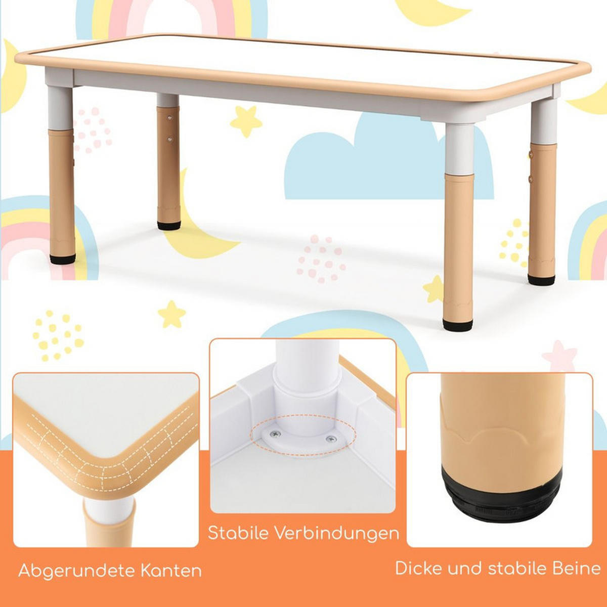KINDERTISCH mit 4 Stühlen natur(5-tlg) - Naturfarben, Kunststoff (120/60/60cm) - COSTWAY