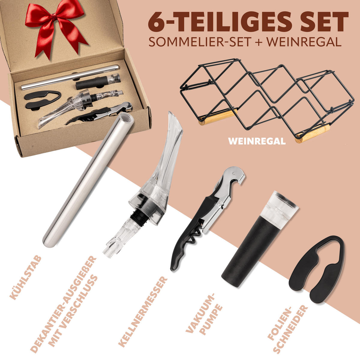 WEINREGAL-SET 6tlg, Metall, schwarz - Schwarz, Metall (39/14.5/15cm) - eluno