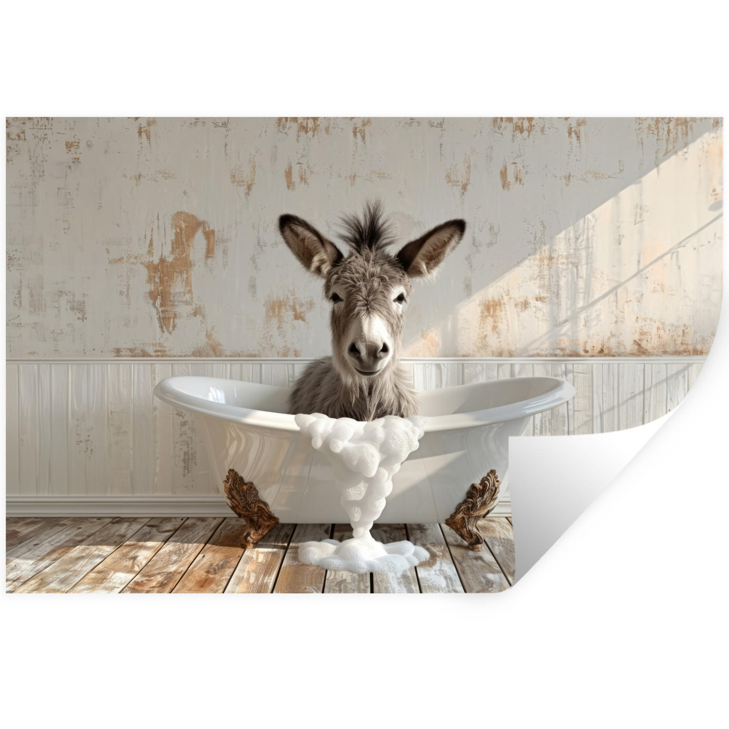 WANDTATTOO Esel - Tiere - Badewanne - Schaumstoff 60x40 cm - Weiß, Kunststoff (60/40/0.1cm) - MuchoWow