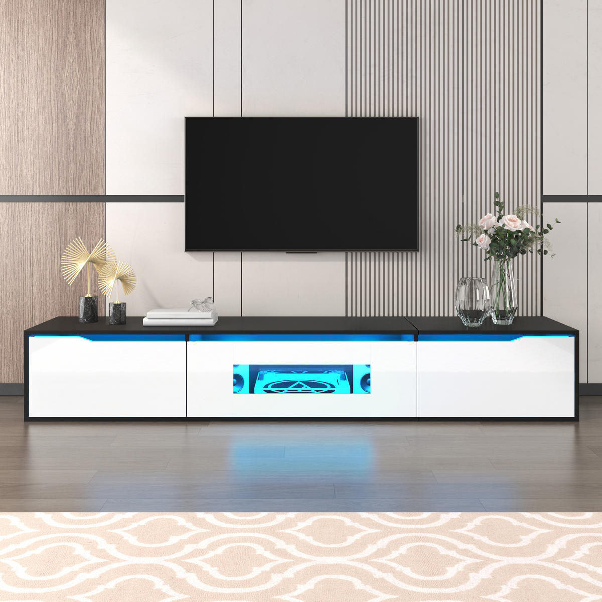 TV-ELEMENT mit LED-Beleuchtung 180 cm Hochglanz Schwarz Weiß - Schwarz, Holzwerkstoff (35/30/180cm) - Beauniv