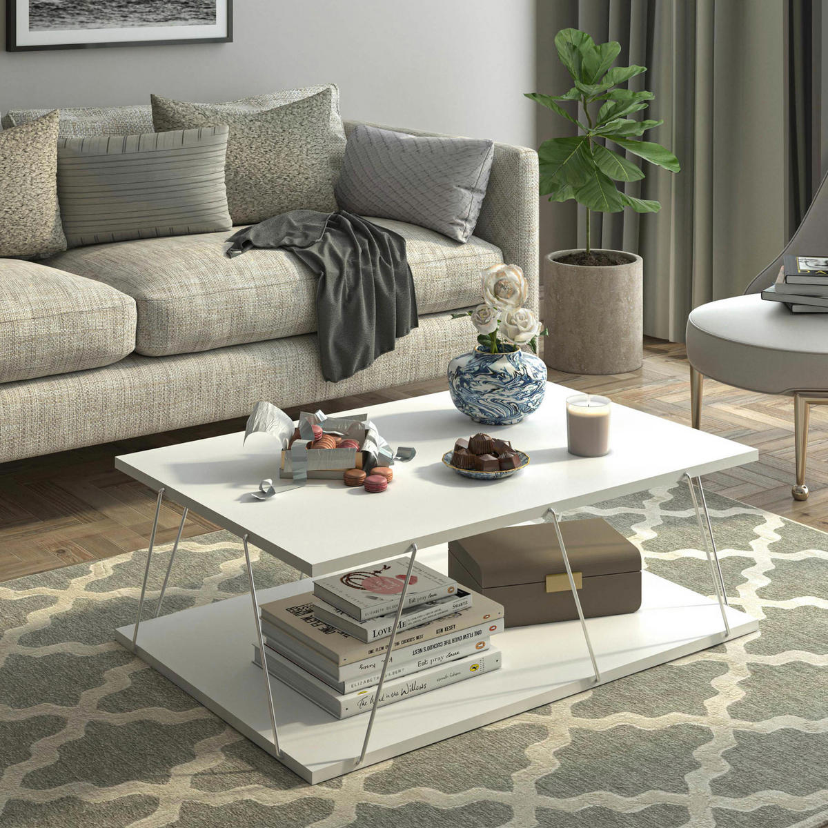 COUCHTISCH Saltdal 91/62/30 - Weiß, Holzwerkstoff (62/91/30cm) - [en.casa]