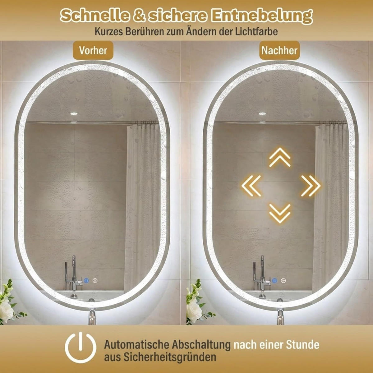 BADSPIEGEL mit Beleuchtung silber - Silberfarben, Glas (55/90/3cm) - COSTWAY