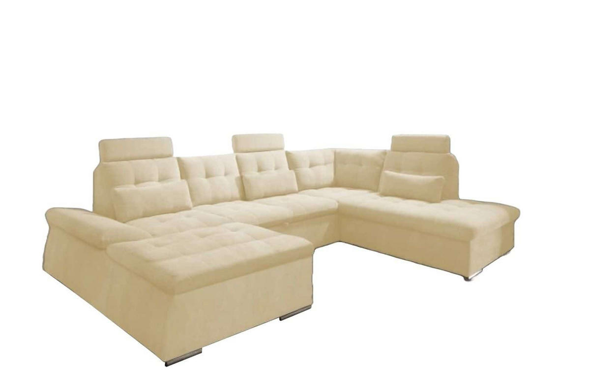WOHNLANDSCHAFT mit Schlaffunktion, Bettkasten, Armlehnfunktion und verstellbaren Kopfstützen - Chromfarben/Beige, Textil (219/103/324cm) - ed exciting design