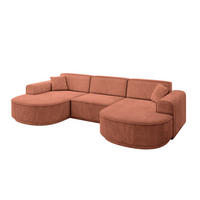 WOHNLANDSCHAFT MARI-U1-v3 - 303x171x83 cm Koralle Velours - Koralle/Schwarz, Holzwerkstoff/Kunststoff (303/83/171cm) - ALTDECOR