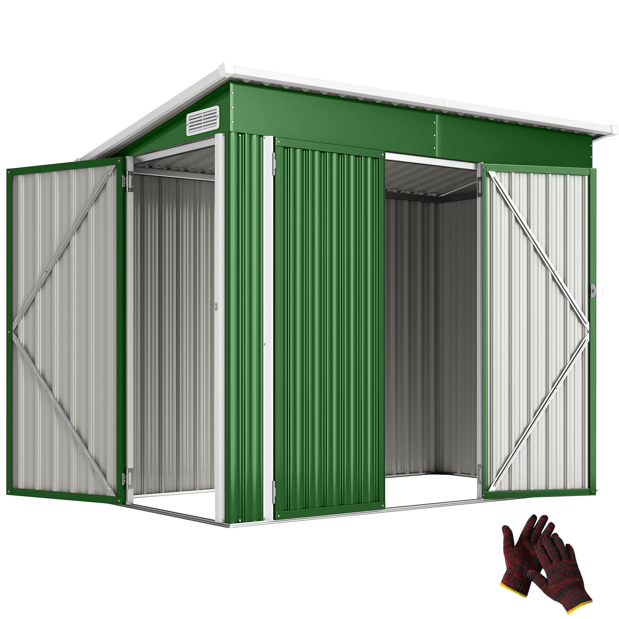 GARTENHAUS 2,7 m² ,234 x 132 x 185 cm mit Dreifachtürschloss und Belüftungsschlitzen, Grün - Grün, Metall (132/185/234cm) - Vallsero