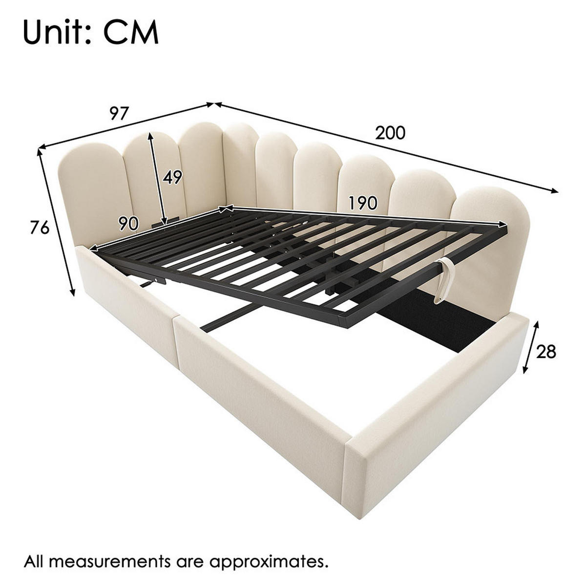KINDERBETT 90x190 cm mit Metall-Lattenros in Beige - Beige, Textil/Metall (90/190cm) - KOMHTOM
