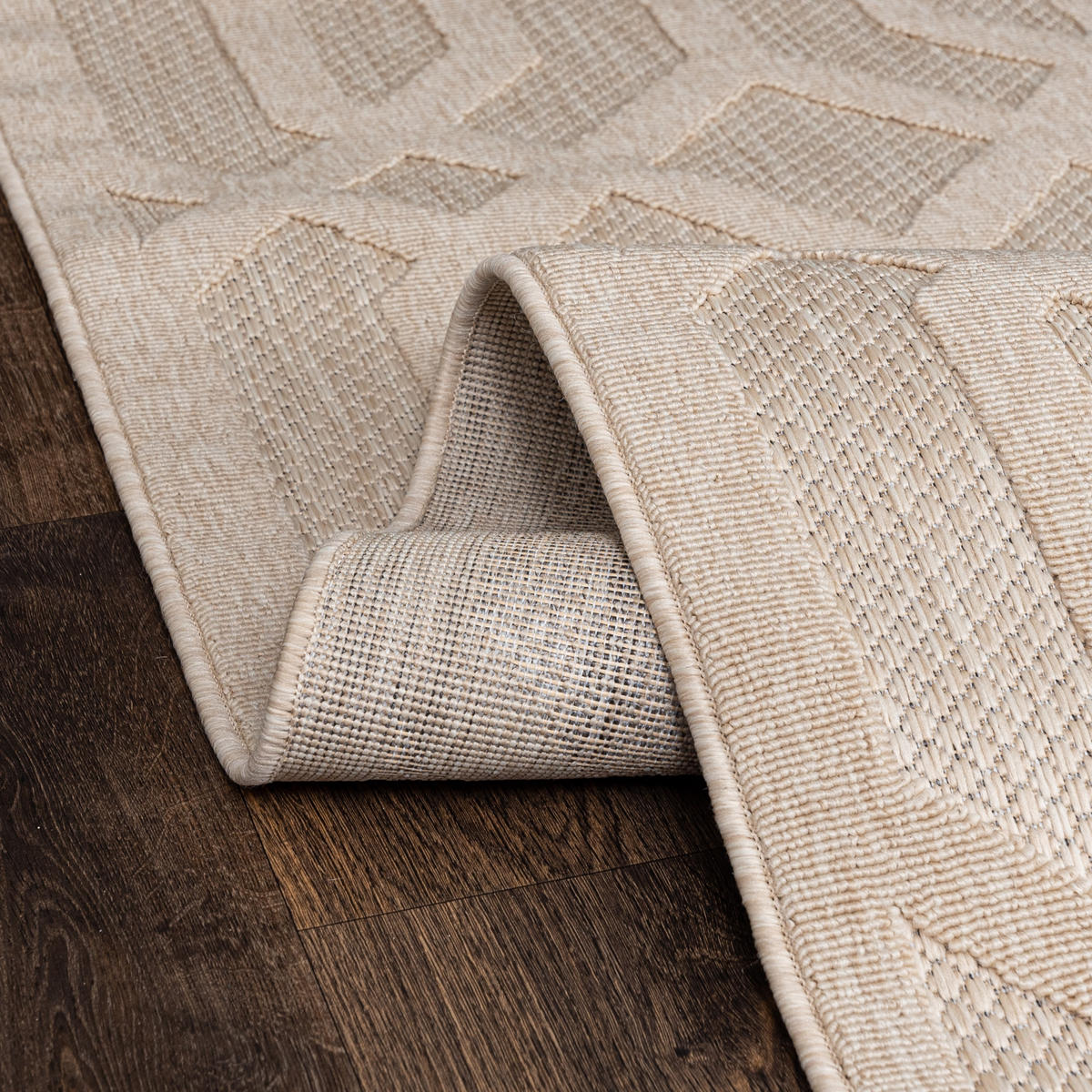 TEPPICH Beige In-Outdoor Geometrisch - Kurzflor Rechteckig - 80 x 200 cm - Sandfarben/Beige, Textil (80/200cm) - Mazovia