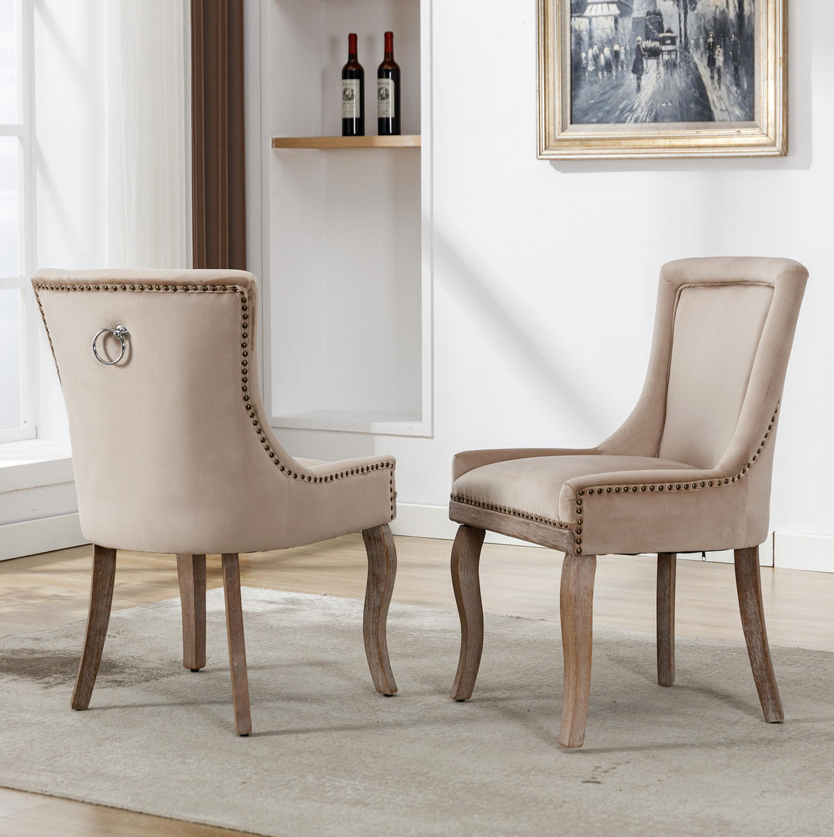 ESSZIMMERSTUHL 2er-Set gepolstert Samt Beige - Beige, Holz (61/91/55cm) - Meubliv