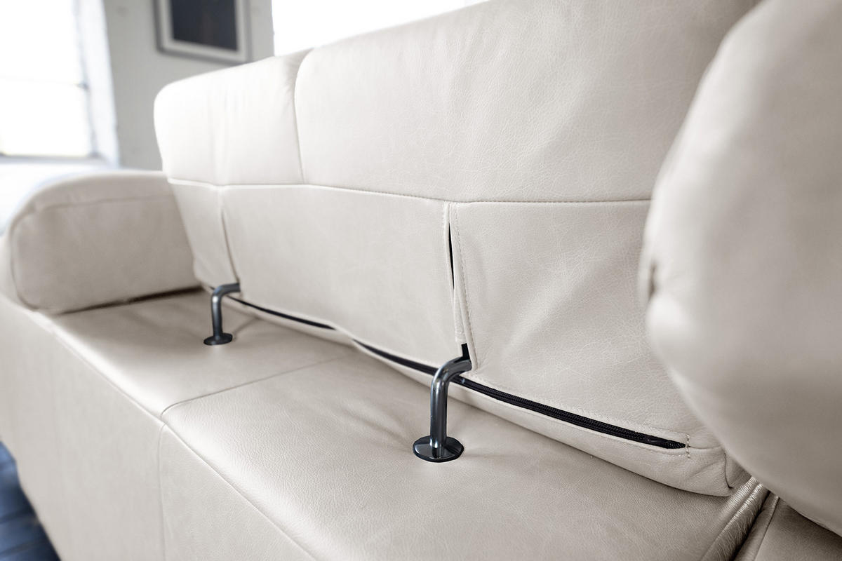 ECKSOFA NELSON Hellgrau Leder Relaxfunktion - Hellgrau/Schwarz, Leder/Metall (321/216cm) - KAWOLA