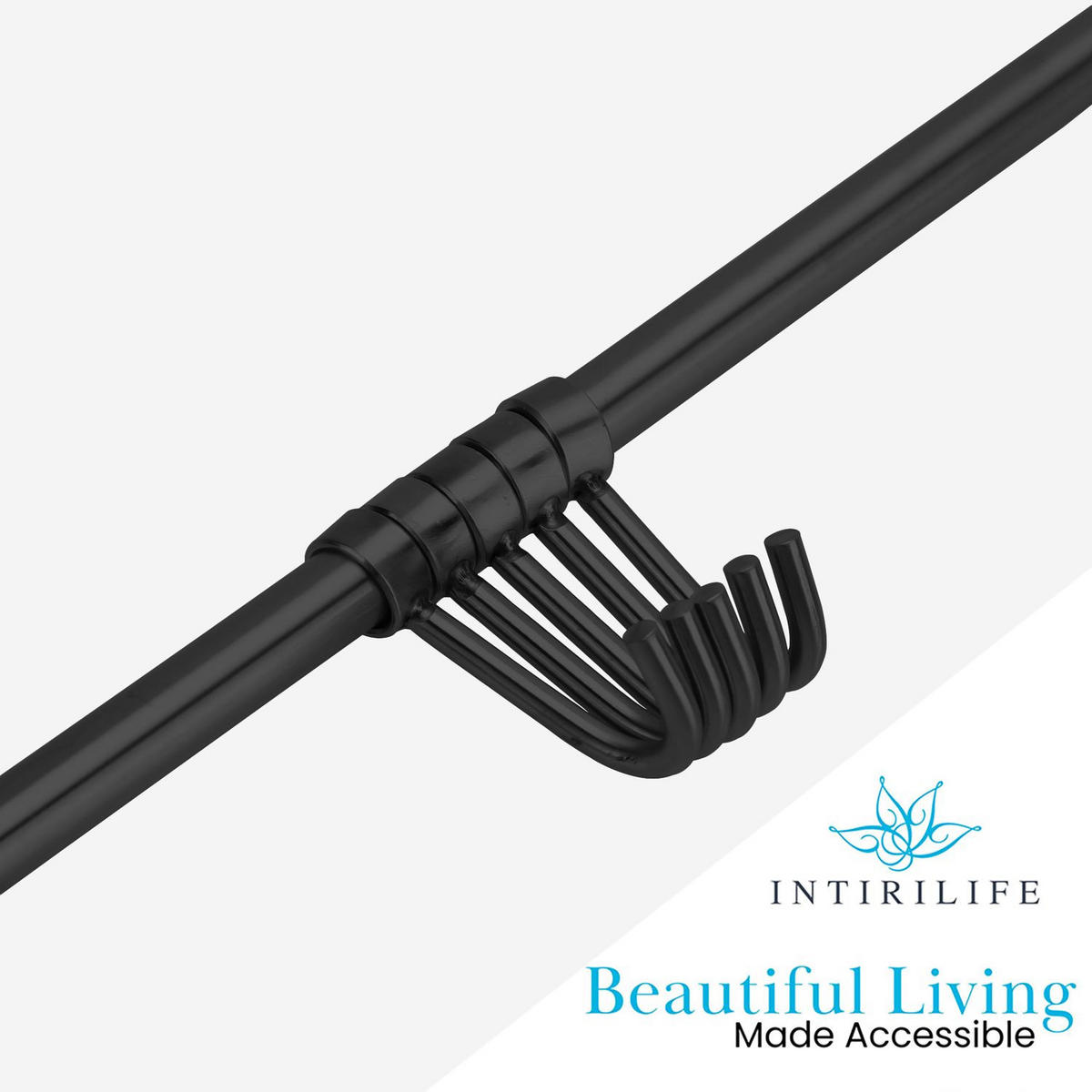 KÜCHEN HAKENLEISTE mit 5 Haken - Schwarz, Metall (3.4/2.2/35.8cm) - Intirilife