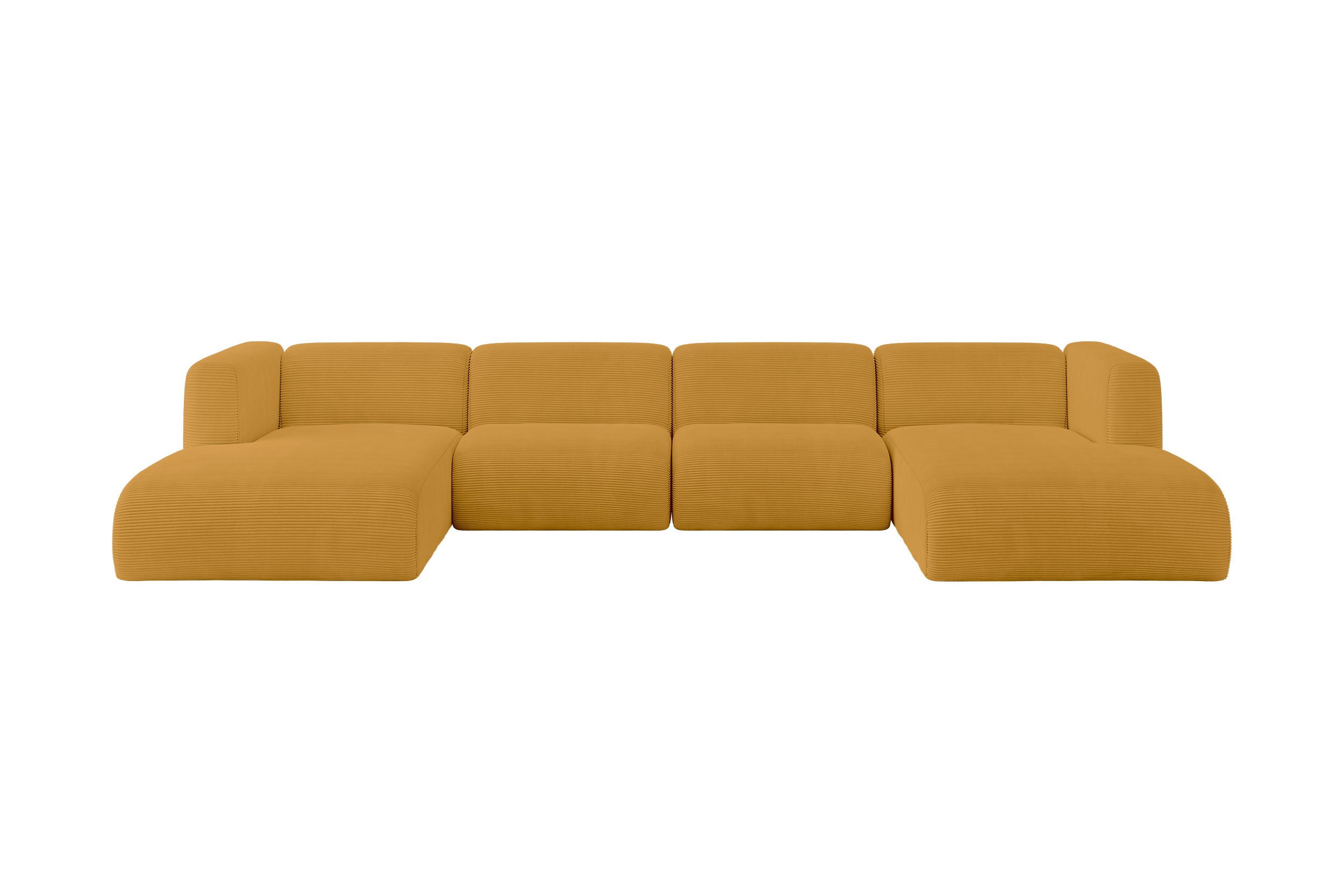 WOHNLANDSCHAFT MIRA-U2 408x179x70 Senfgelb Cord - Currygelb/Schwarz, Holzwerkstoff/Kunststoff (408/70/179cm) - ALTDECOR