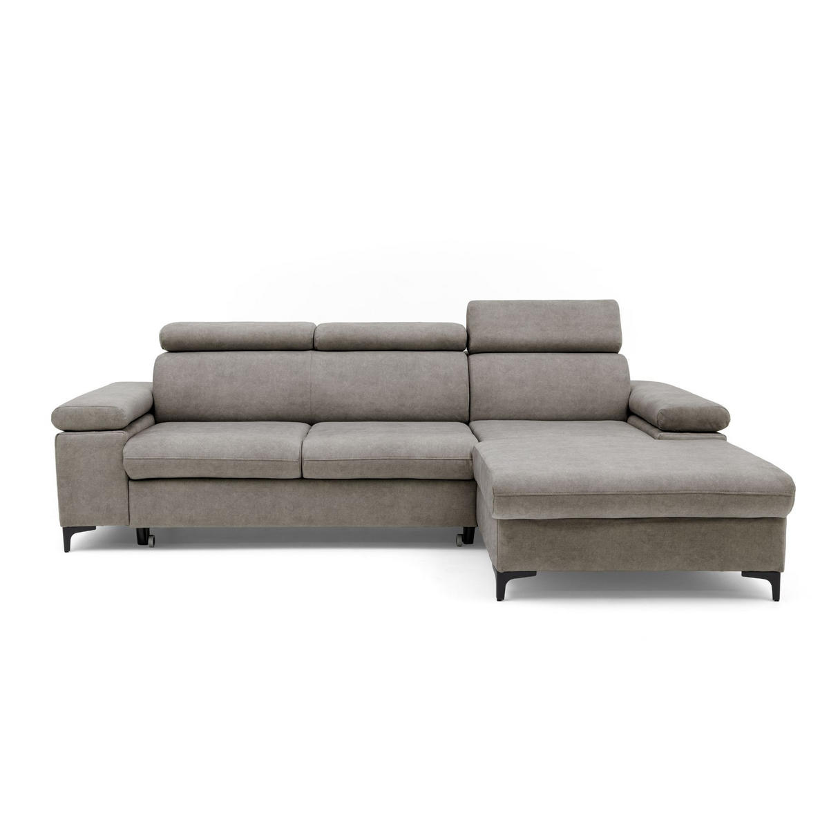 ECKSOFA MAVIC L Rechts mit Schlaffunktion Velours Beige - Beige/Schwarz, Glas/Holz (257/176cm) - Muffo