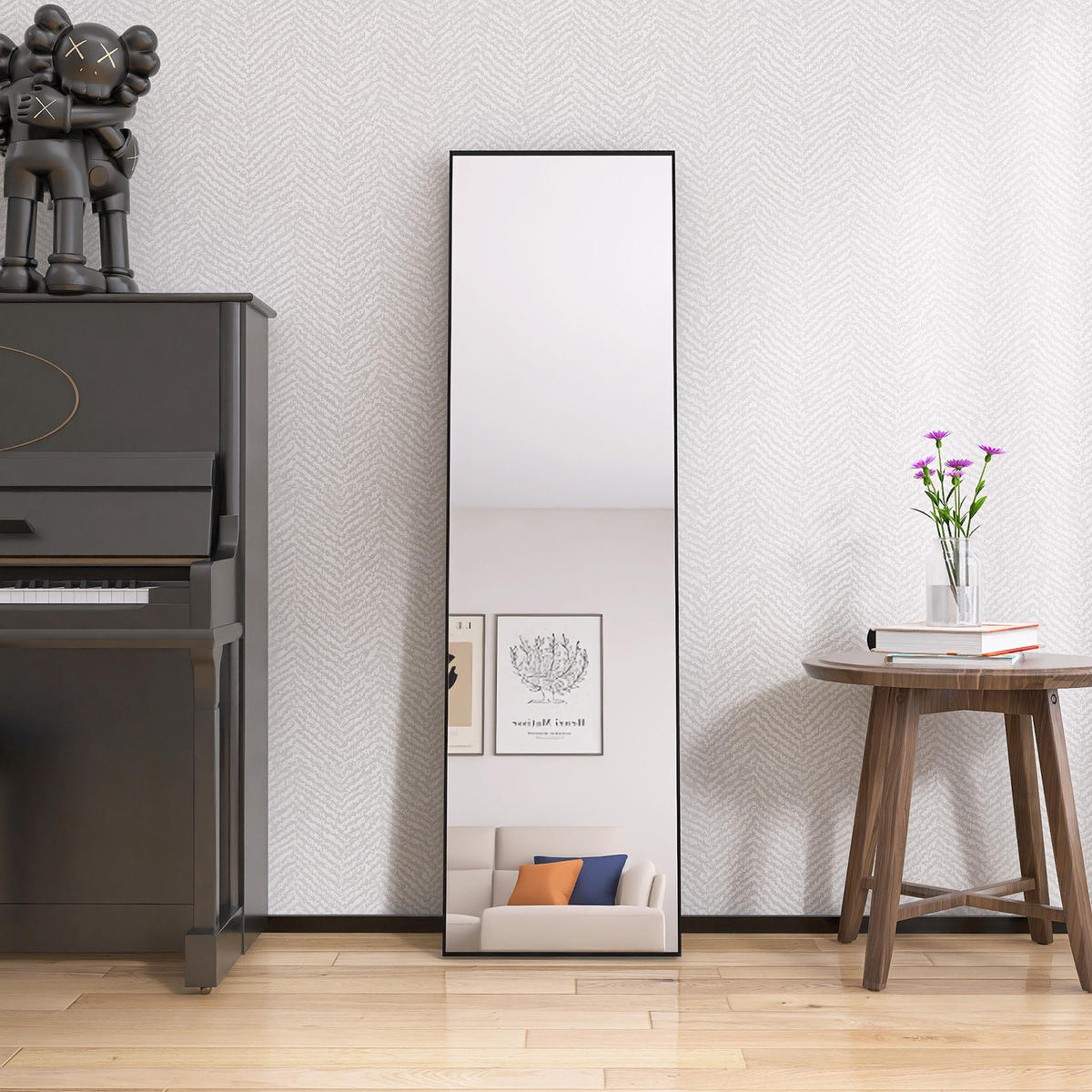 STANDSPIEGEL 140x40cm, Rechteckiger Spiegel, Schwarzer Metallrahmen - Schwarz, Metall (40/140/140cm)