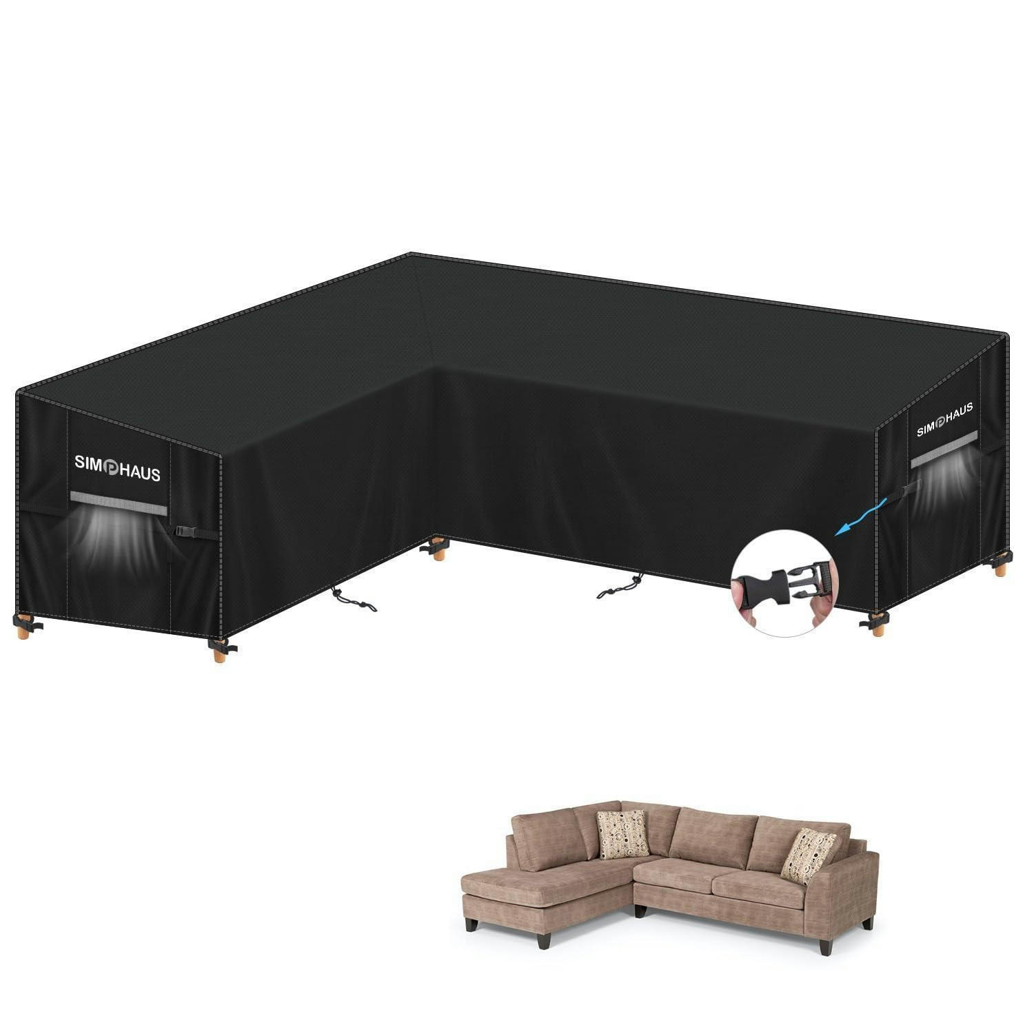 SCHUTZHÜLLE für Loungemöbel L-Form 180 x 240 x 90 cm - Schwarz, Kunststoff (1/1/1cm)