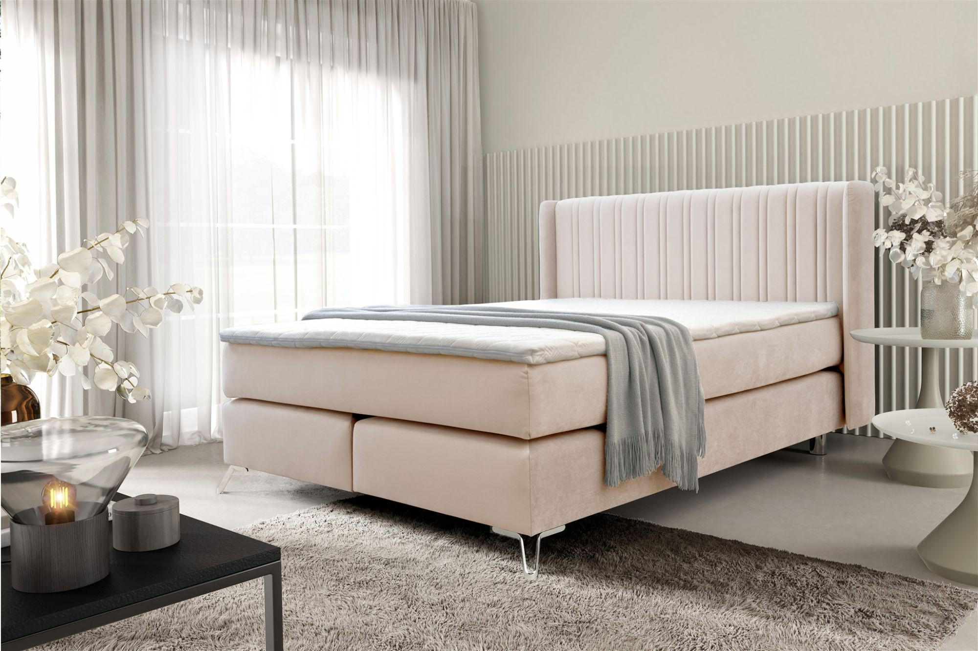 BOXSPRINGBETT Agnus - Creme, Holzwerkstoff/Textil (120/200cm) - Fun Möbel