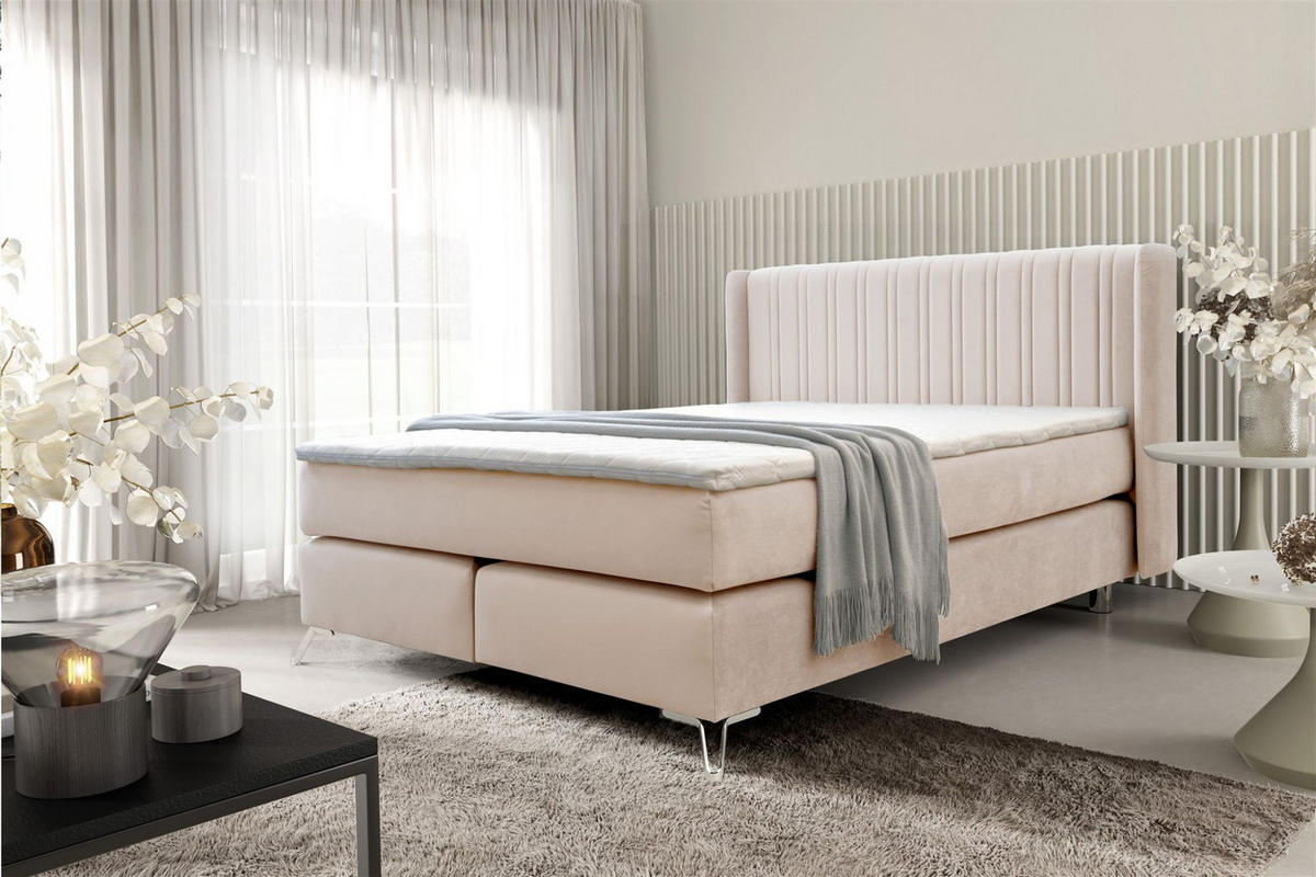 BOXSPRINGBETT Agnus - Creme, Holzwerkstoff/Textil (120/200cm) - Fun Möbel