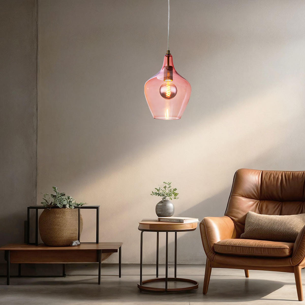 HÄNGELEUCHTE PASO Glas Rosa Silber - Rosa, Glas (22/22/150cm) - Nowa
