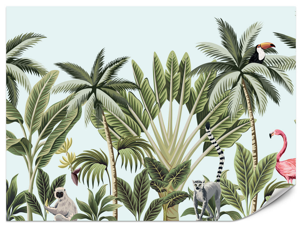 FOTOTAPETE für Schlafzimmer Exotische Tiere Dschungel Flamingo 200x140 - Schwarz/Weiß, Papier (200/140cm) - Muralo