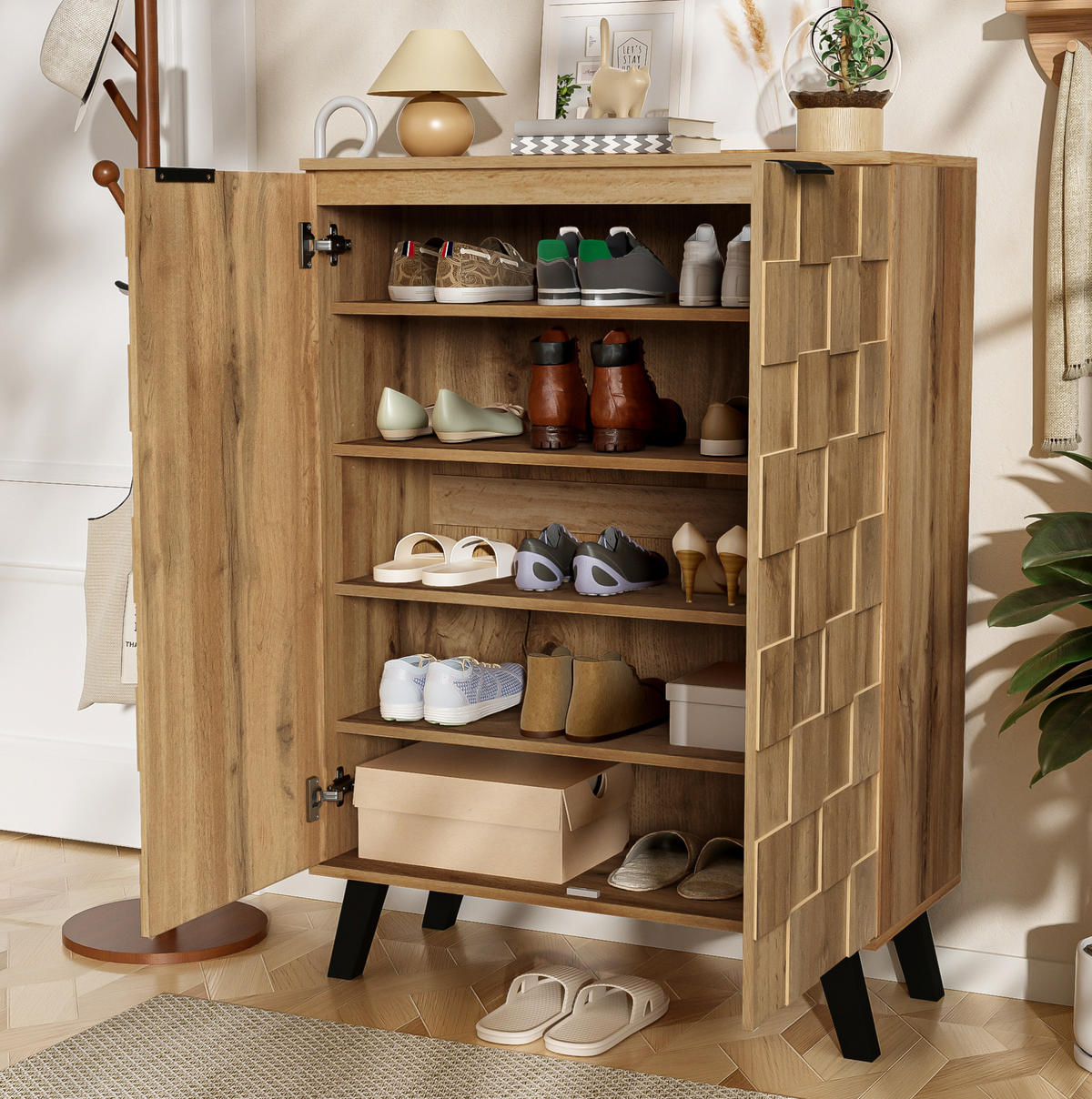 SCHUHSCHRANK 80,5/35/109,5 cm holzfarben aus Spanplatte mit 5 Fächern - Naturfarben, Holzwerkstoff (80.5/109.5/35cm) - OKWISH