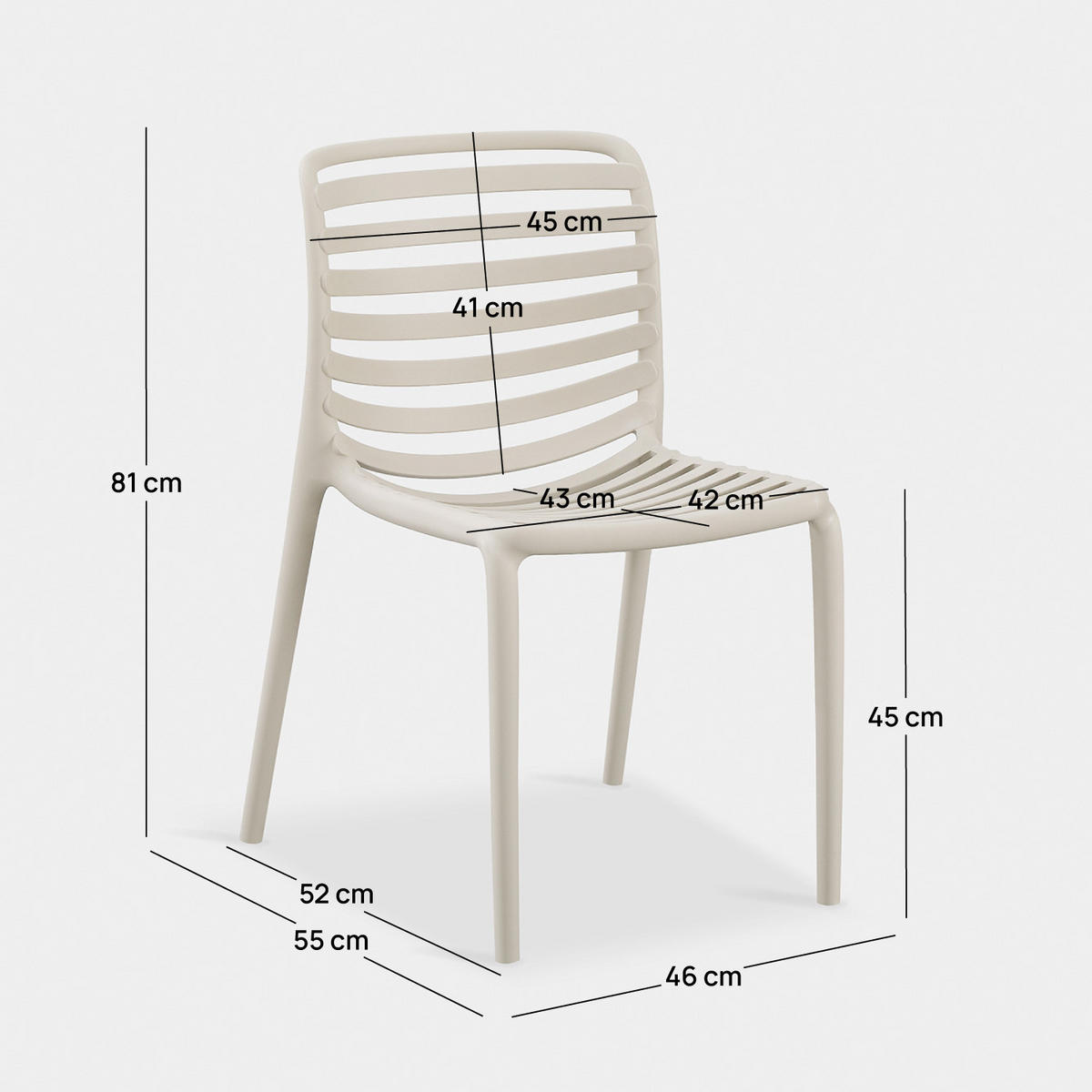 GARTENSTUHL Eros Beige 45 cm x 81 cm 4er-Set - Beige, Kunststoff (45/81/55cm) - Klast Home