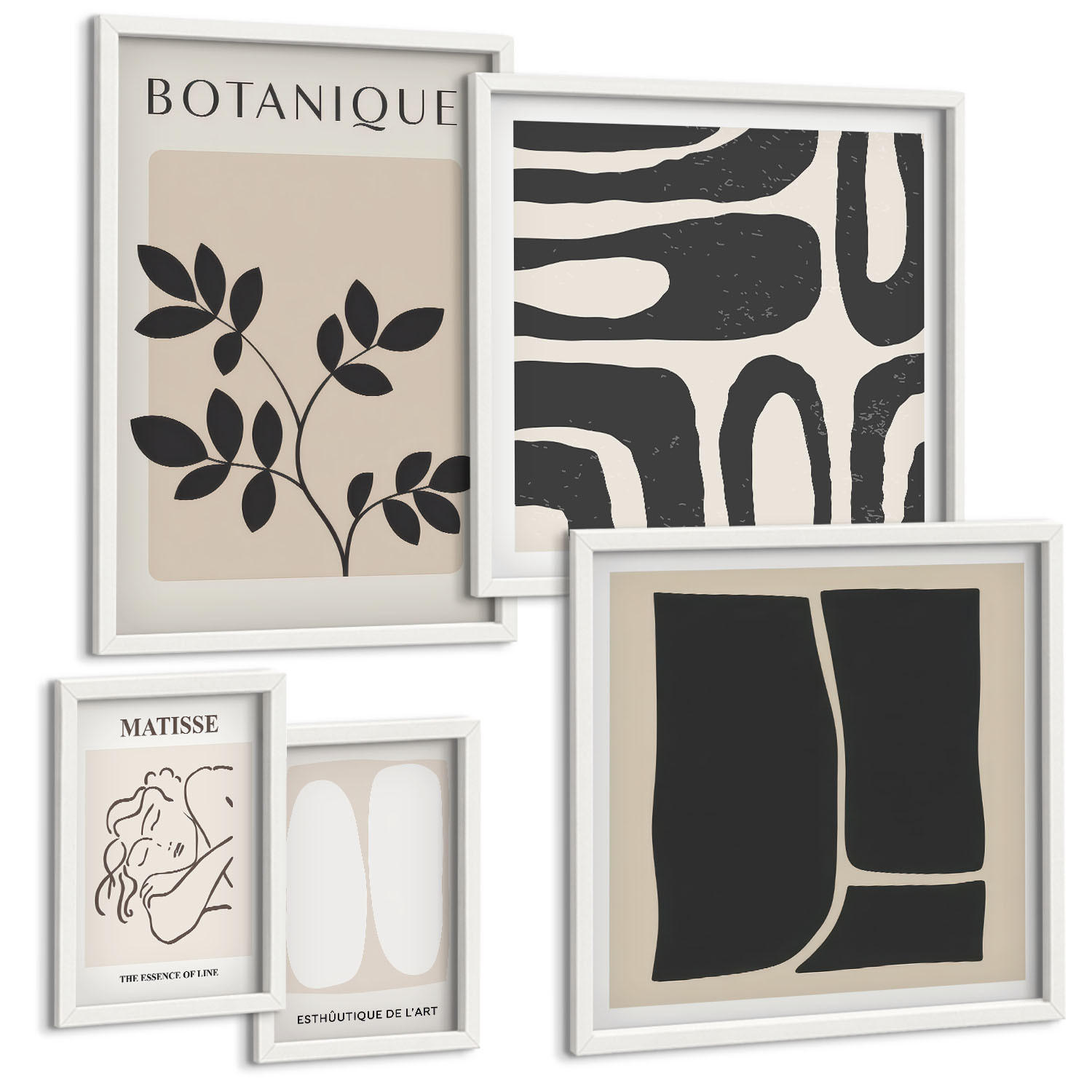BILDER SET 5er Set - 50x50 cm & 20x30 cm & 40x60 cm Weißer Rahmen - Matisses stilvolle Pflanzenbilder - Weiß, Kunststoff (40/60cm) - TULUP