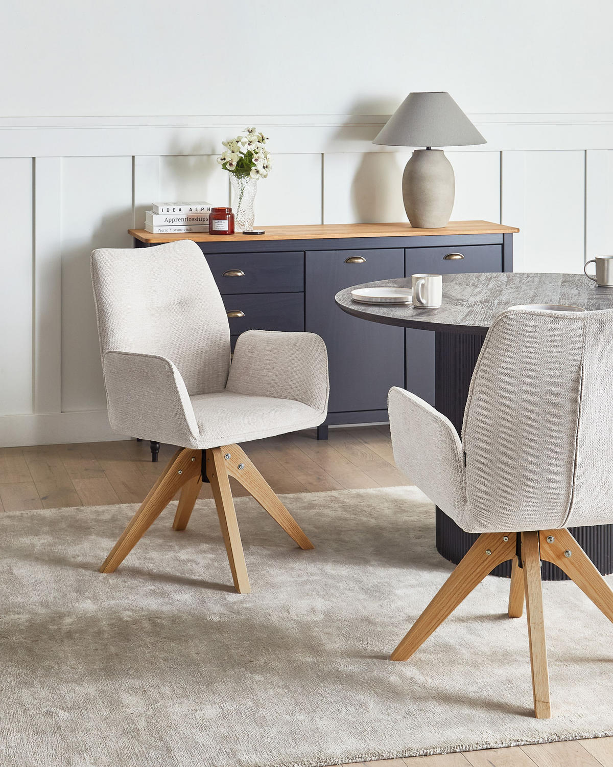 ESSZIMMERSTUHL drehbar Kunstleinen Hellbeige Mokena - Beige, Textil (58/90/66cm) - Beliani