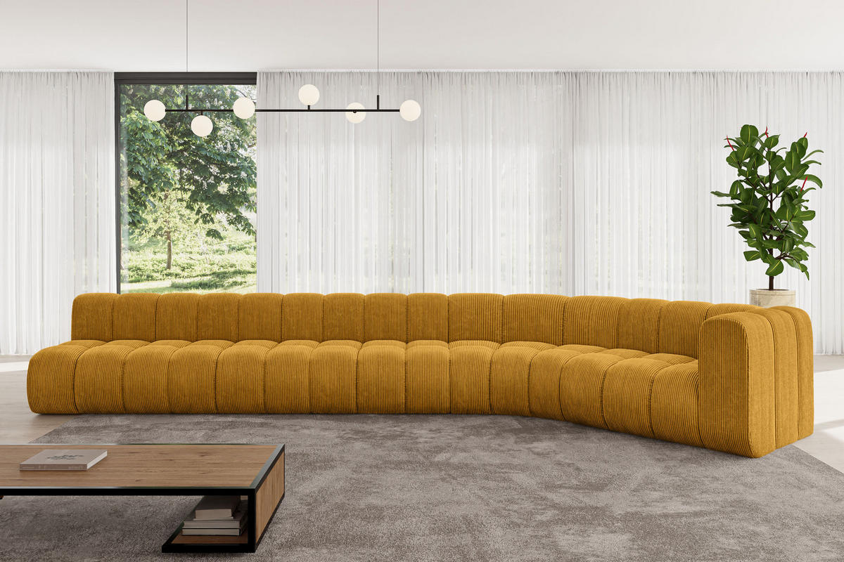 ECKSOFA modulares Sofa Karex-L3 - 490x194x70 cm Senfgelb - Currygelb, Holzwerkstoff/Textil (490/194cm) - ALTDECOR