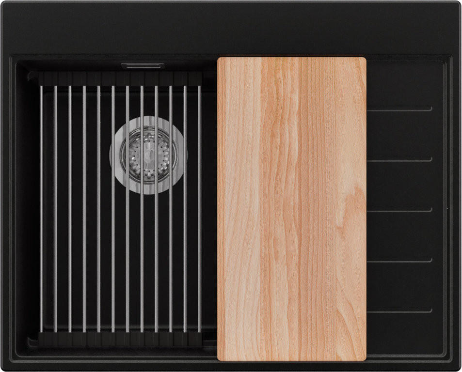 SPÜLBECKEN Sydney, 2-er set Schwarz 62/50 cm 1 Becken + Ablauf-Set + Küchenzubehörset ab 40er Unterschrank - Chromfarben/Beige, Kunststoff (62/20/50cm) - Primagran