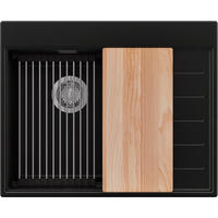 SPÜLBECKEN Sydney, 2-er set Schwarz 62/50 cm 1 Becken + Ablauf-Set + Küchenzubehörset ab 40er Unterschrank - Chromfarben/Beige, Kunststoff (62/20/50cm) - Primagran