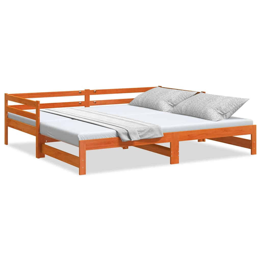 TAGESBETT Ausziehbar Wachsbraun 90/200 Cm Massivholz Kiefer - Braun, Holz (90/200cm) - vidaXL