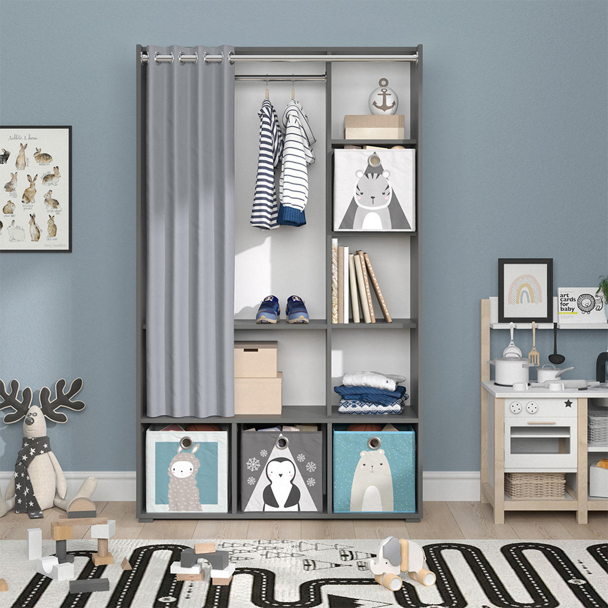 KINDERKLEIDERSCHRANK Luigi Grau 105.8 x 178.1 cm Mit Faltboxen (grau) - Grau, Holzwerkstoff (105.8/178.1/38cm) - Vicco