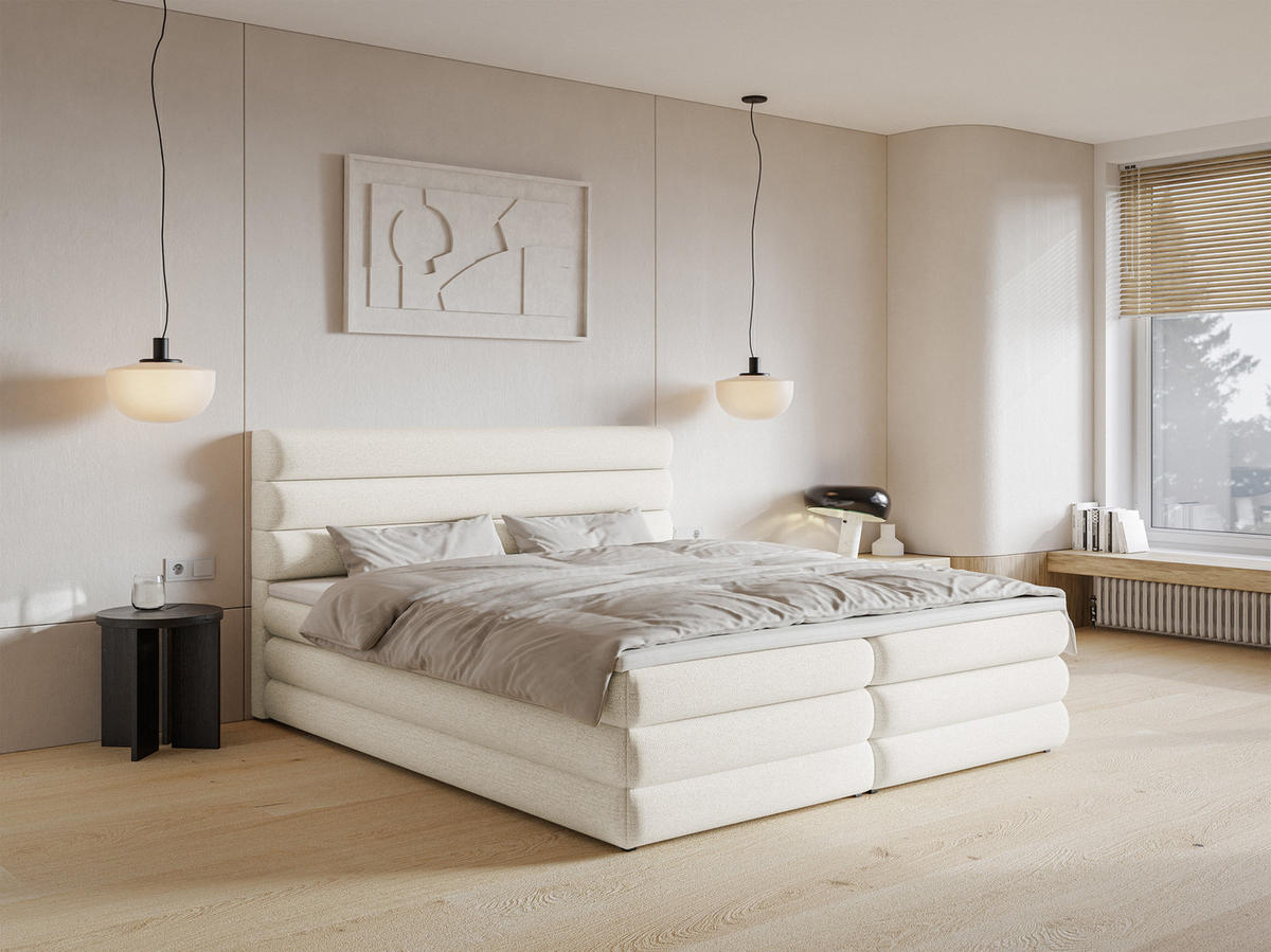 BOXBETT Alegre Hellbeige Chenille 180/200 cm - Beige/Schwarz, Kunststoff/Textil (180/200cm) - Selsey