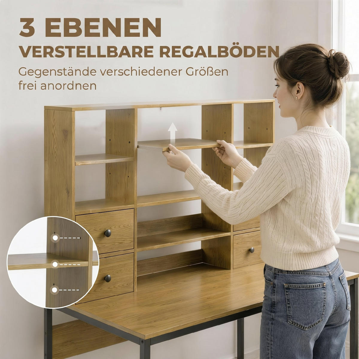 BÜROTISCH Naturholz 1 Stück - Braun, Holzwerkstoff (60/142/105cm) - GiPP