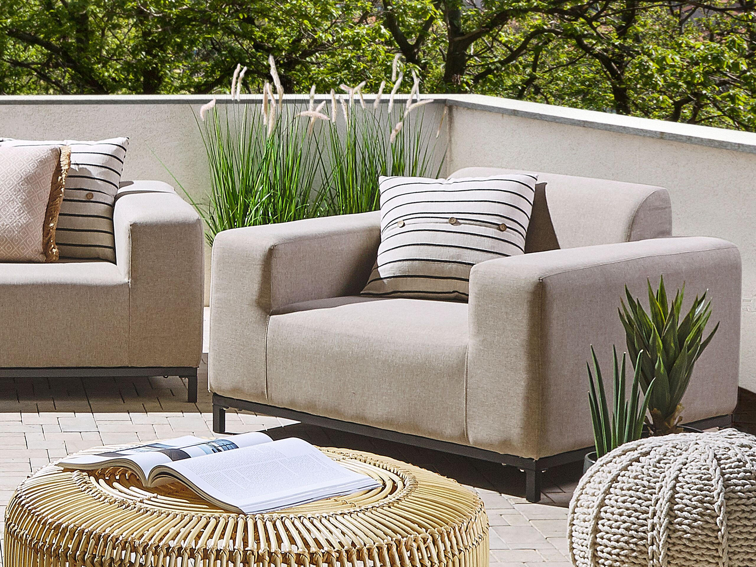 GARTENSESSEL 2er-SET beige/schwarzes Gestell Rovigo - Beige/Schwarz, Textil (105/68/84cm) - Beliani