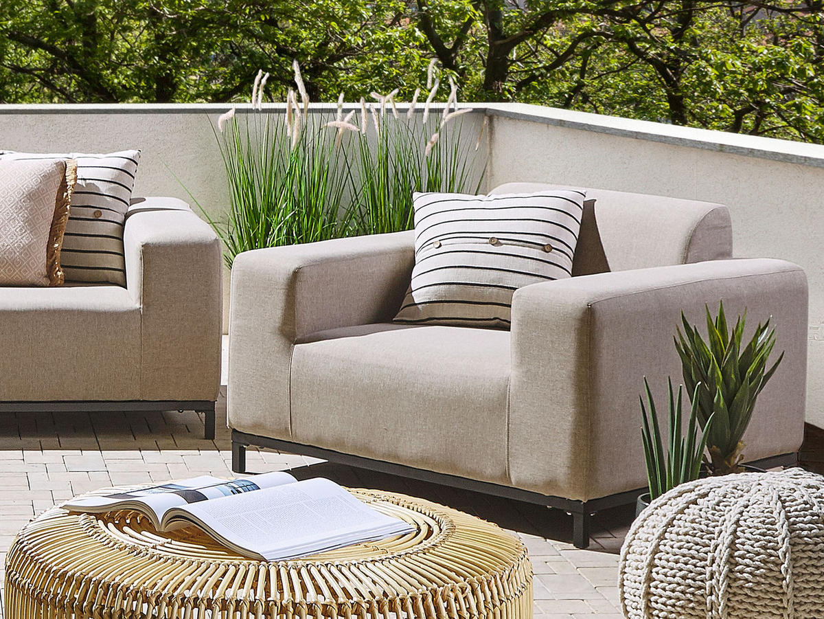 GARTENSESSEL 2er-SET beige/schwarzes Gestell Rovigo - Beige/Schwarz, Textil (105/68/84cm) - Beliani