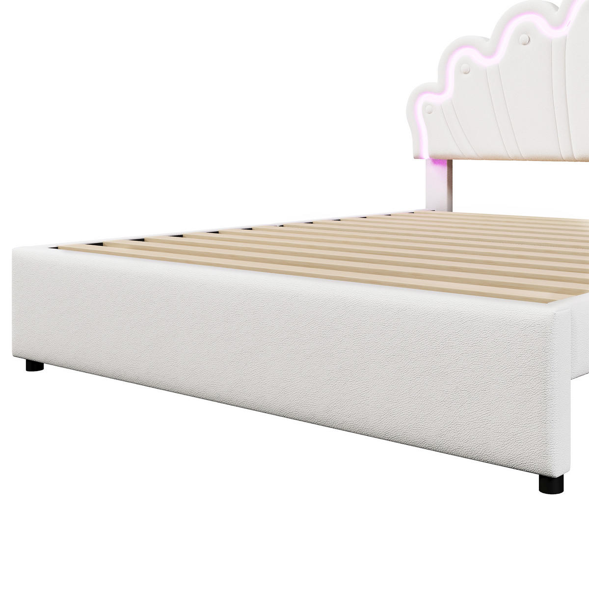 POLSTERBETT 140x200cm Weiß PU Fernbedienung Kronenform 2 Schubladen - Weiß, Holz (140/200cm) - FLIEKS
