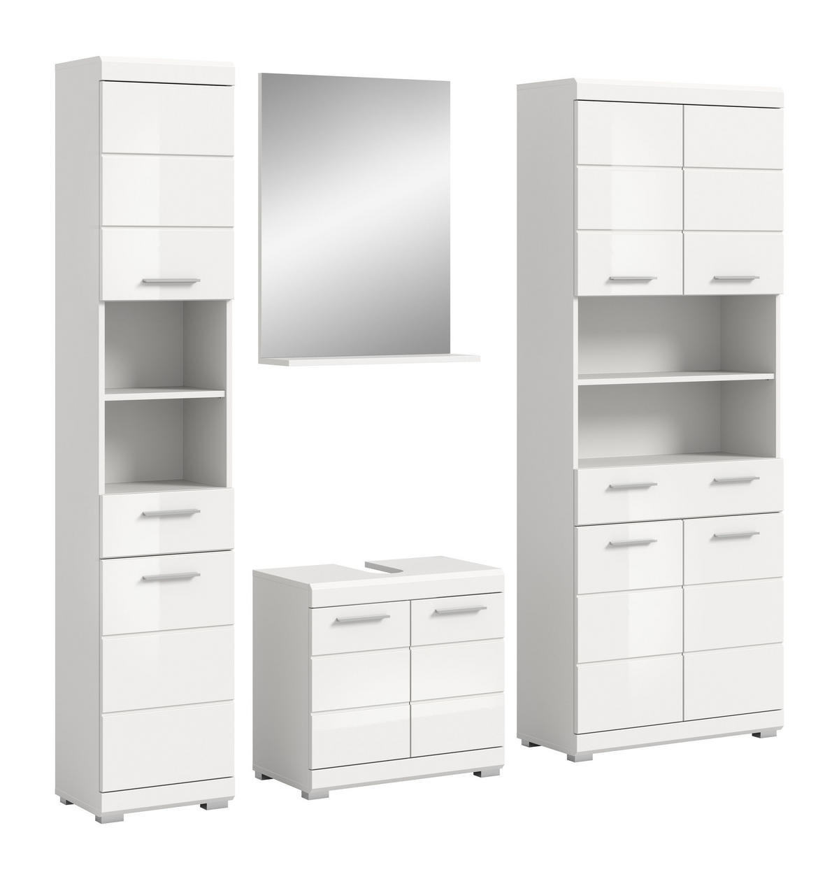 BADKOMBINATION 4tlg. Scout Bad in weiß Nachbildung und weiß hochglanz B/H/T: 186x191x34 cm - Weiß, Holz (186/191/34cm)