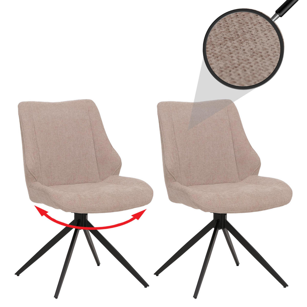 ESSZIMMERSTUHL Schwarz, Beige 2er-Set - Beige/Schwarz, Textil (55/88/62cm) - MCW