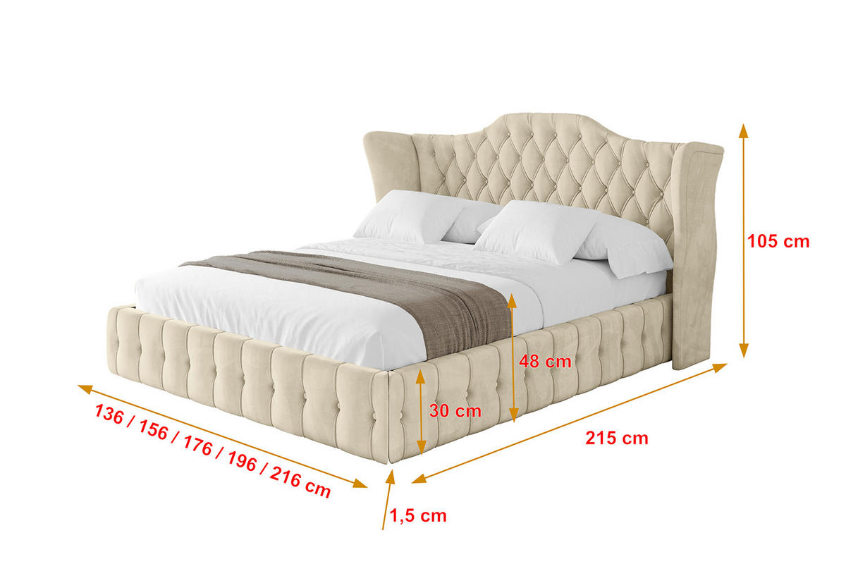 POLSTERBETT mit Bettkasten und Lattenrost, Boxbett ohne Matratze - MODY 200x200 Beige - Ecru, Holzwerkstoff/Textil (200/200cm) - ALTDECOR