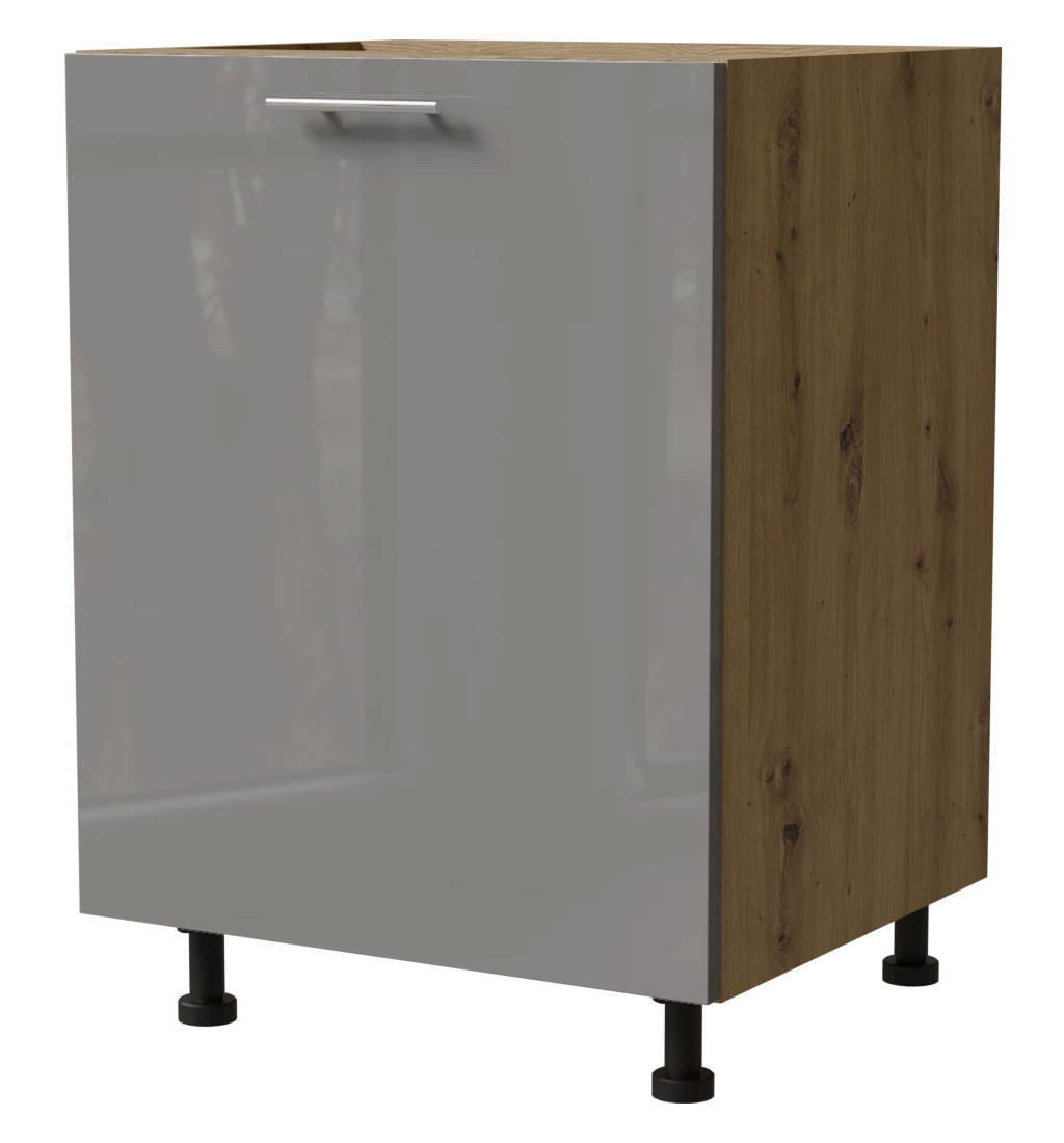 KÜCHENUNTERSCHRANK Essen D1D/60 Grau Hochglanz / Eiche Artisan Matt 60 / 50 / 82cm - Eiche Artisan/Grau, Holz/Holzwerkstoff (60/82/50cm) - Feldmann-Wohnen