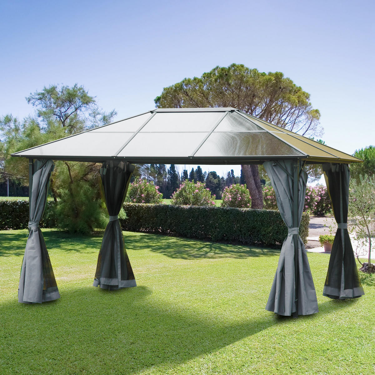PAVILLON, Grau, 300L x 300B x 265H cm/300L x 400B x 265H cm, Alu, Polyester - Grau, Metall (400/265/300cm) - Outsunny