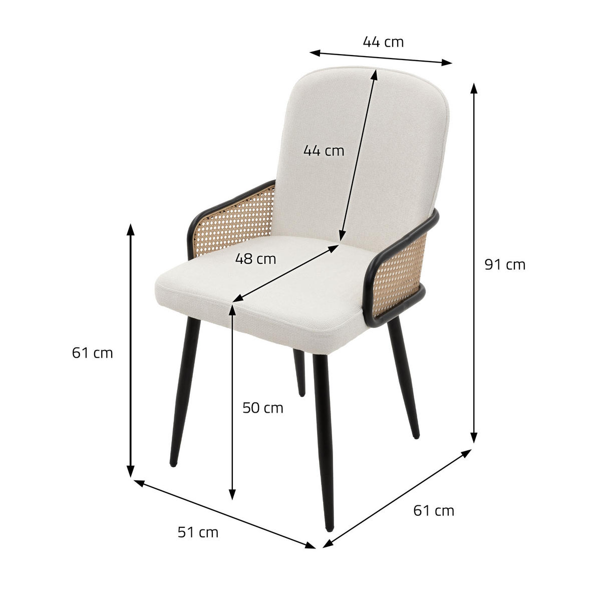 ESSZIMMERSTÜHLE 2er Set Beige mit Stoffbezug Rattan Optik - Beige/Schwarz, Naturmaterialien/Textil (51/91/61cm) - ML-DESIGN