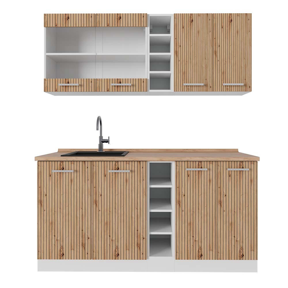 SINGLEKÜCHE R-Line Artisan Eiche/Weiß 160 cm, AP Eiche - Eiche Artisan/Weiß, Holzwerkstoff (160/81.6/60cm) - Vicco