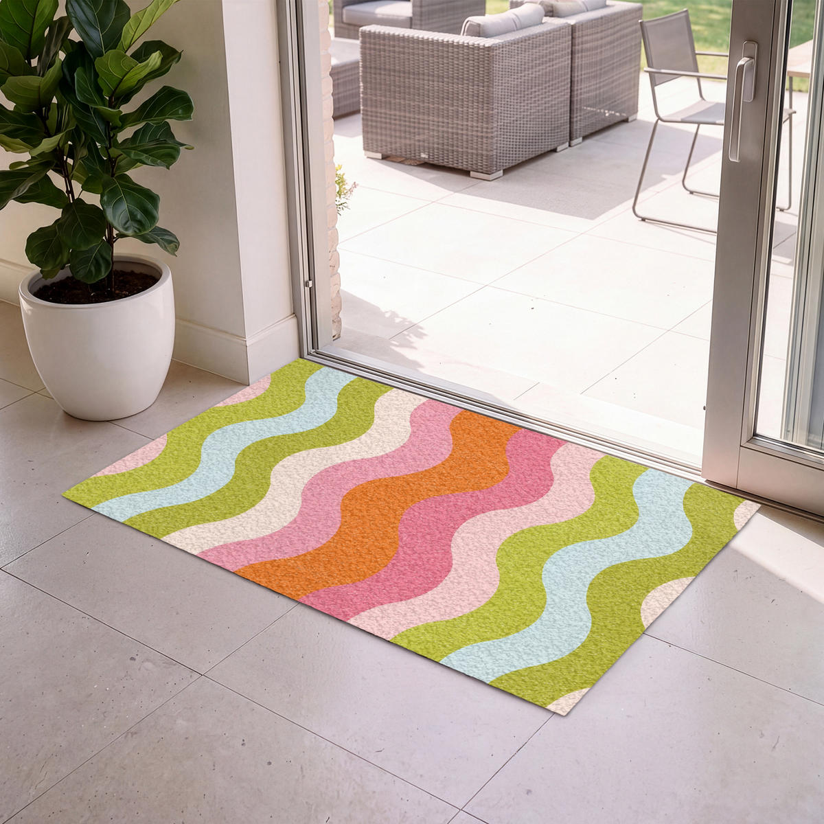ROHOŽKA Oběžné dráhy - Vlny - Barevné - Vertikální 120x80 cm - různobarevná, textil/umělá hmota (120/0.4cm) - MuchoWow