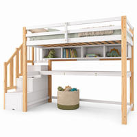 HOCHBETT 90/200 cm in Weiß & Eichefarben Kinderbett mit Schreibtisch, Regal und Treppenstauraum - Naturfarben, Holz (90/200cm) - STILVORA