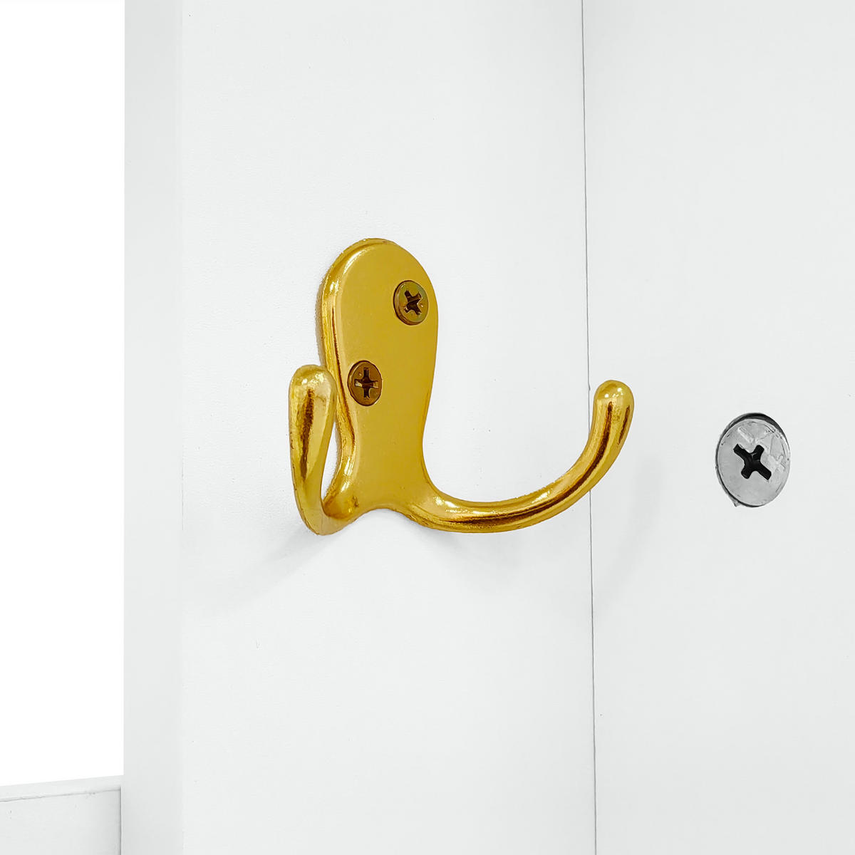 GARDEROBE mit Hakenleiste geschlossenen Stauraum Wellenfront Push-to-open Funktion - Goldfarben/Weiß, Holzwerkstoff/Metall (60.5/180.5/35.2cm) - EVRYAE