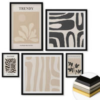WANDBILDER 5er-Set - 50x50 cm & 20x30 cm & 40x60 cm Schwarzer Rahmen - Stilvolle Pflanzenmuster in Beige und Schwarz - Schwarz, Kunststoff (40/60cm) - ArtPrintCave